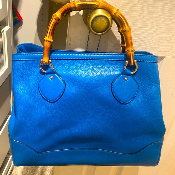 Gucci Blue Leather Tote Bag with Bamboo Handles - Picture 6 of 6